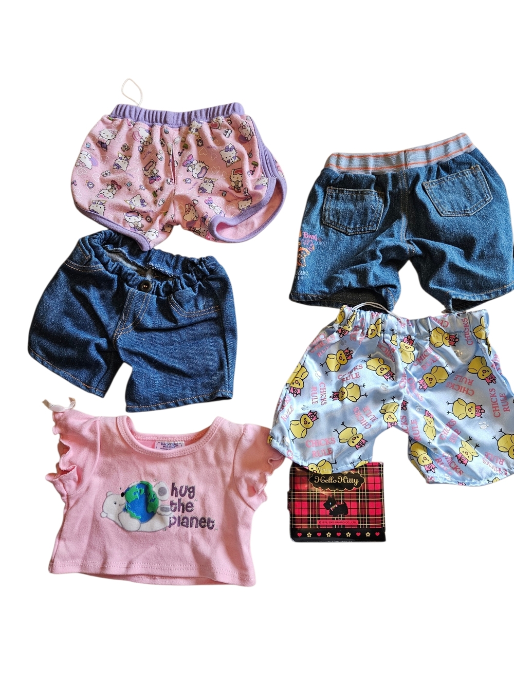 Build A Bear Hello Kitty Clothes Bundle Pajamas Denim Shorts Wallet Plush Outfit